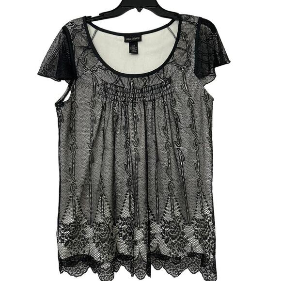 Lane Bryant Black Mesh Overlay Flutter Sleeve Lace Whimsigoth Fairy Top 14/16 - Picture 1 of 11